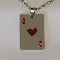 Mens Ace of Hearts Playing Card Charm Necklace 