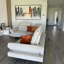 Sectional Couch Beige Fabric 