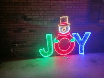 Joy Snowman Light Up Sign 48in High Brightly Lit Red, White, Blue, Green Letters