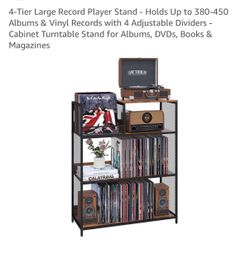 4-Tier Record Player Stand — (Industrial Wood + Metal)