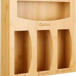 Bamboo Zip Lock Bag Container Organizer, Bamboo Baggie Organizer for Kitchen Drawer or Wall Mount, Compatible with Ziploc, GLAD, Hefty, Solimo