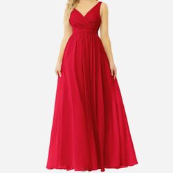 Azazie Red Chiffon Maxi Dress