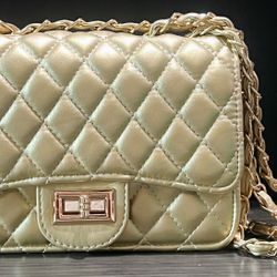 New Gold Quilted Pattern Crossbody