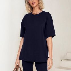 Women 2 Piece Outfit sets Casual Oversized T-Shirt Tops Biker Shorts