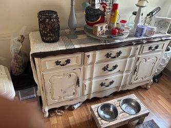 Distressed White Wooden Buffet Sideboard
