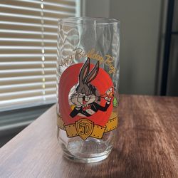 Vintage Happy Birthday Bugs Looney Tunes Glass 50th Anniversary 