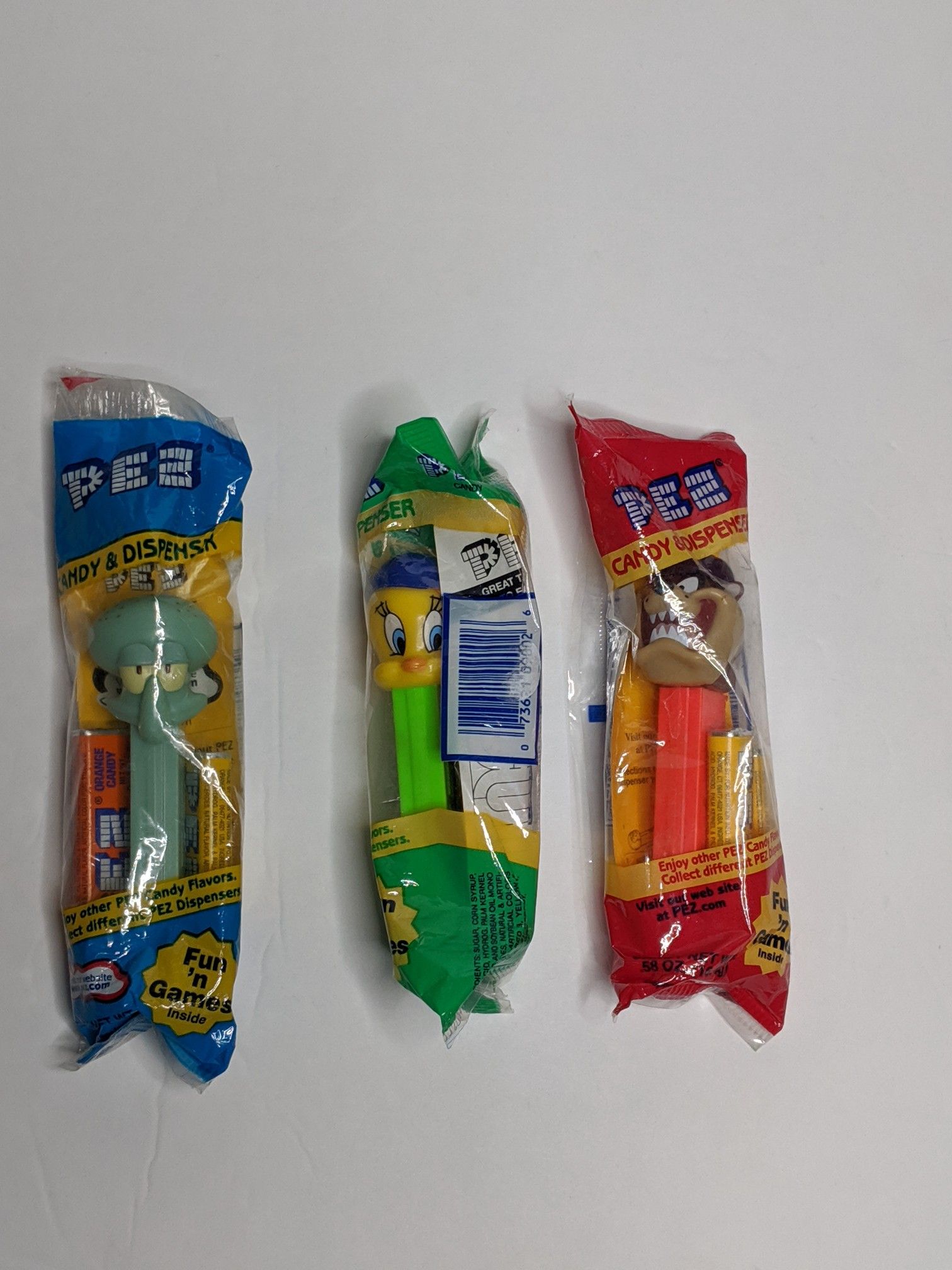 3 PEZ Candy Dispensers Set Squidward Tweety Bird Taz