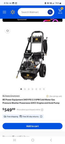 BE Power 3,400 PSI 2.5 GPM, 223cc, Cold Water Gas Pressure Washer $300