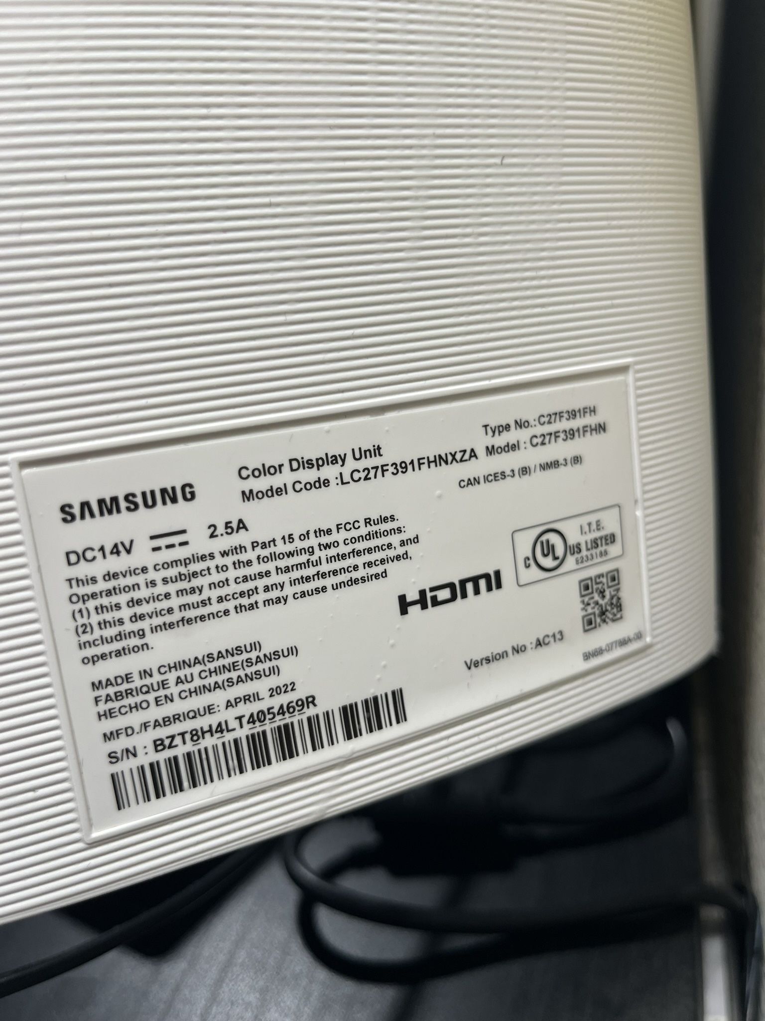 SAMSUNG 27" CF391 Curved FHD 1080P LED Monitor