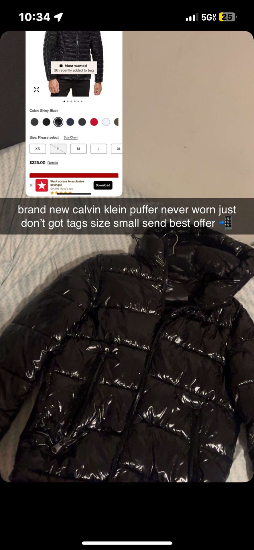 calvin klein puffer size small