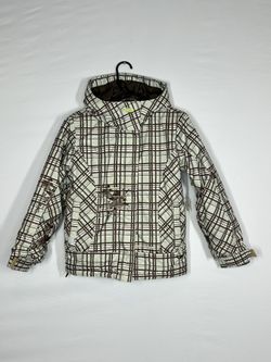 #2698 Girls Roxy vintage plaid snowboarding jacket brown floral Sz M