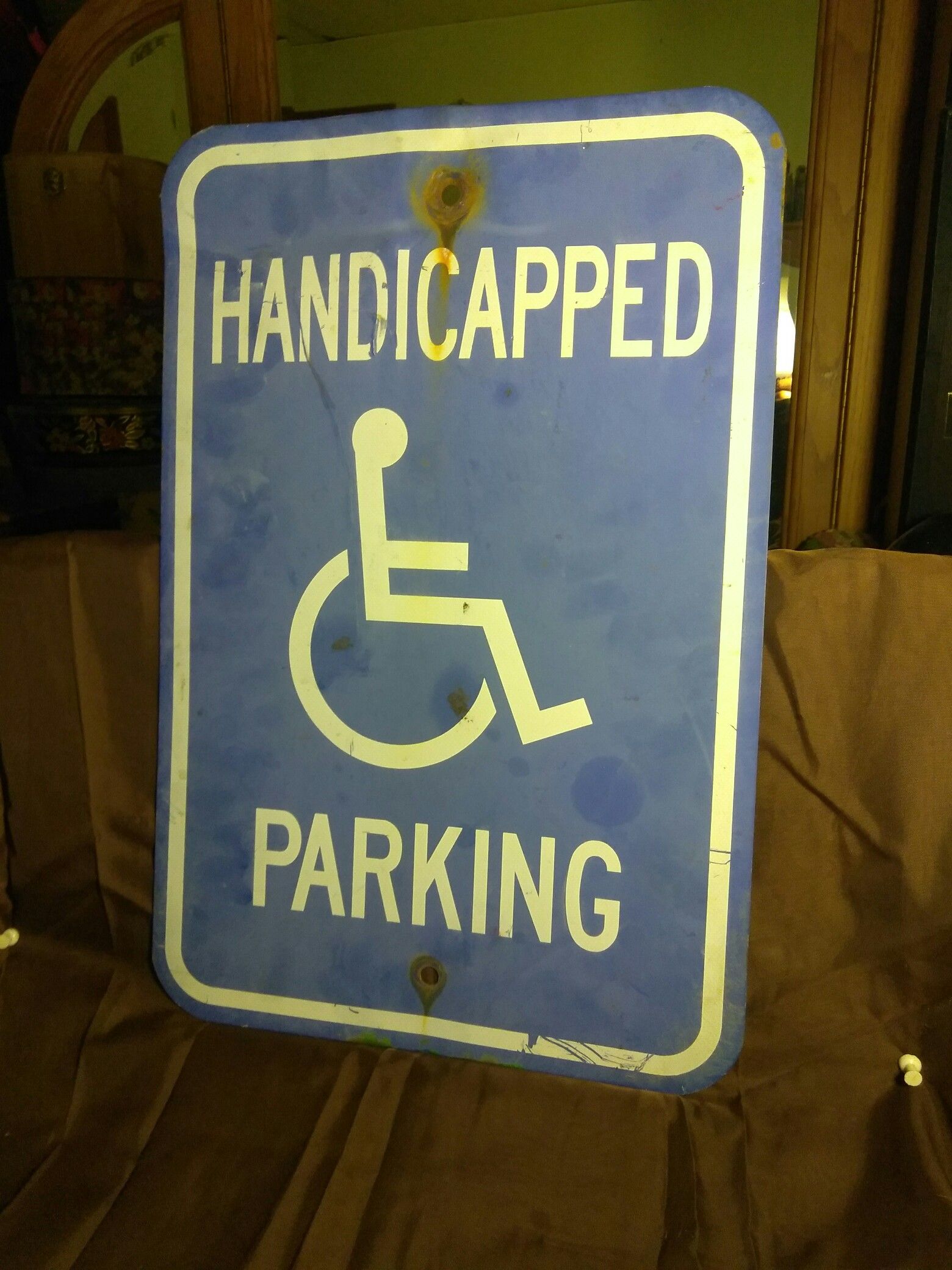 Retired HANDICAP PARKING SIGN Road Sign Driveway/Garage/Mancave/She Shed 18 x 12"