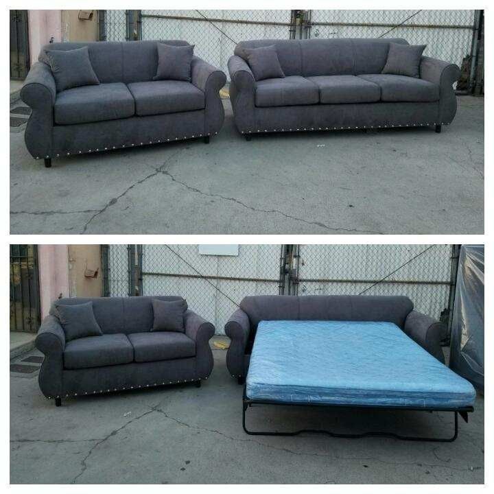 New 7ft Sofa Sleeper And Loveseat Set Charcoal Microfiber for Sale