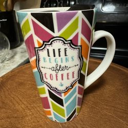 Clay Art Tall Mug  “Life Begins After Coffee”