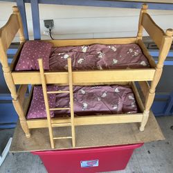 Doll Wooden Bunkbeds Antique With Spreads And Pillows