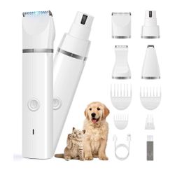 Pet Grooming Kit – Low Noise Clippers, Trimmer & Grinder, Cordless & Rechargeable