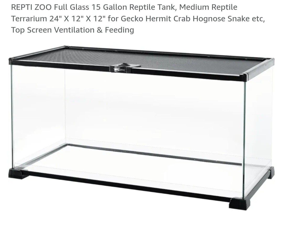REPTI ZOO Full Glass 15 Gallon Reptile Tank, Medium Reptile
Terrarium 24" X 12" X 12" for Gecko Hermit Crab Hognose Snake etc,
Top Screen Ventilation