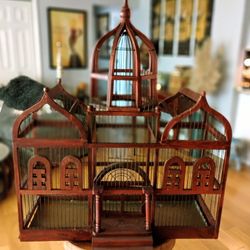 Vintage Pagoda Bird Cage French Victorian Wood + Wire Dome Antique Architectural Large