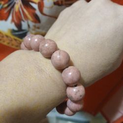 Natural Pink Rhodonite Bead 14mm Strestvhy Bracelet Bracelet Good Fit From.8_9" Wrist 