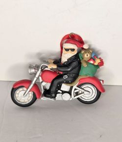 Midwest of Cannon Falls Santa on Motorcycle Resin Christmas Ornament Red Bike
