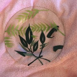 Vintage Salad Plates Hand Painted Greens On  Glass 4