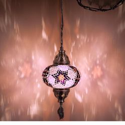 DEMMEX Authentic Turkish Plug in Light, Handmade in Turkey, 6.5" Globe, Turkish Moroccan Mosaic Swag Plug in Ceiling Hanging Pendant Light Fixture, 15