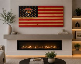 **Florida Panthers Handmade Wood Flag 40x18 NHL Fan Cave Wall Art**