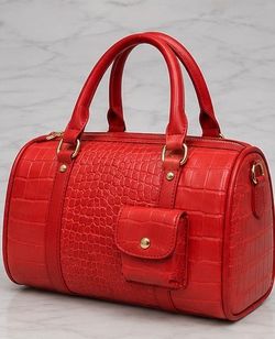 Red Croc-Embossed Mini Satchel Bag