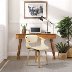 Modern Swivel Bentwood Desk Chair  - PU Leather. Offwhite. 