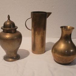 Vintage Solid Brass Decor India Collection Bundle Shelf Display Decor Lot Of 3
