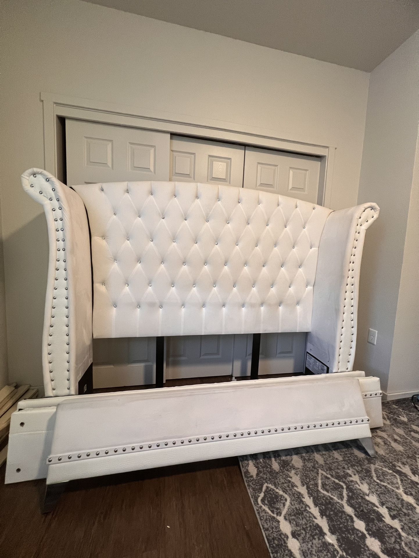 White Velvet Queen Size Bed