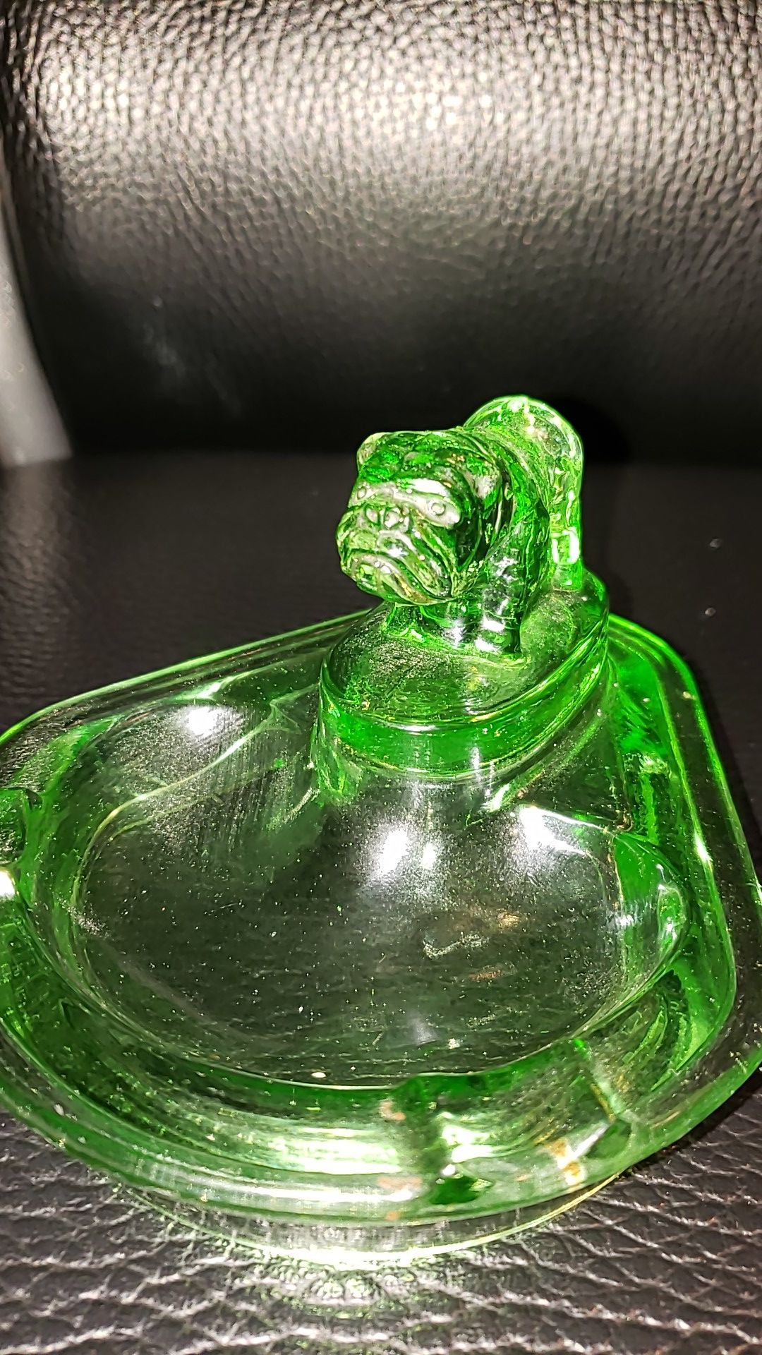 Depression glass bulldog ashtray