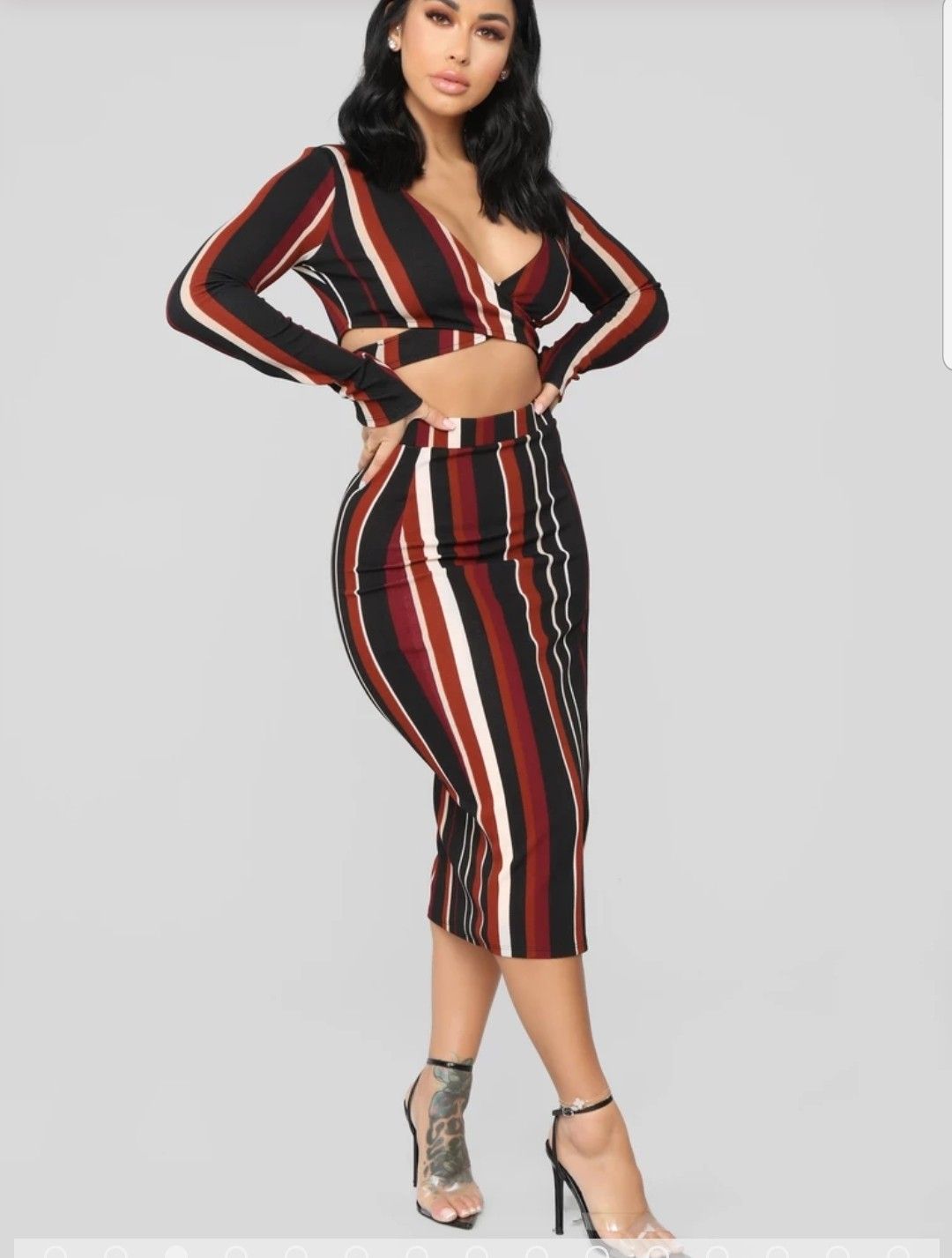 HerSHe Womens Striped Pencil Skirt Set Size L