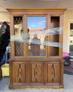 Large Solid Wood China Cabinet / Hutch – Vintage, Heavy & Sturdy