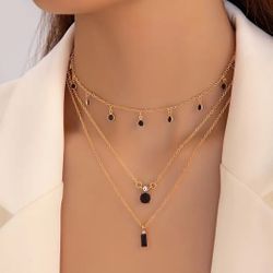 Vintage Three-layer Neck Chain Rhinestone Decorative Necklace Elegant Neck Decoration For Women