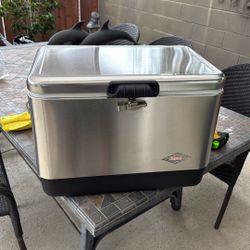 Coleman 54 Quart Stainless Steel Cooler Ice Chest  Camping Fishing.