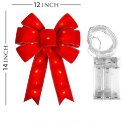 LED Lights Large Red Velvet Christmas Bows for Wreaths, Tree, Outside/Inside Decorating, (12 * 14 inch)