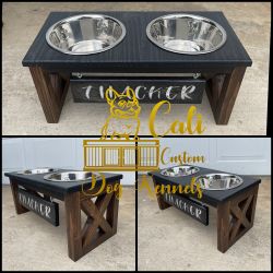 Custom Wooden Dog Food Holder, Bowls Included! 