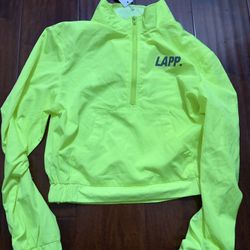 LAPP Neon Yellow Cropped Windbreaker Jacket Half Zip Logo S NWT Lightweight