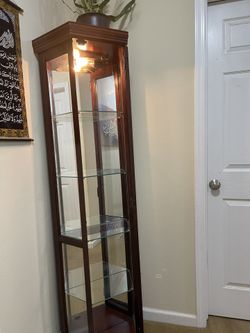 Beautiful Wood cabinet with Glass Shelves And Big Light Moving Sale