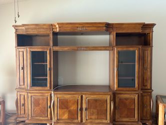 Large Traditional Wood Entertainment Center with Integrated Lighting
