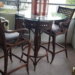 High-top 2 Chair Bistro Set, Wood And Glass