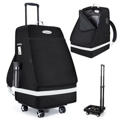 Orzbow Car Seat Carrier for Airport, Folding Car Seat Travel Bag & Cart with 4 Wheels and High Load-Bearing, Padded Gate Check Bag Fits Most Infant Ca