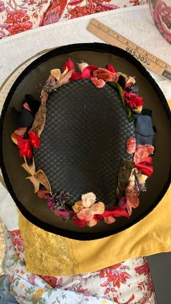 Kokin Brown Felt  And Black Edging Velvet Hat Netting Velour Flowers Red Gold Orange