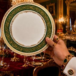 c. 1900 France T&V Tressemann & Vogt Limoges Antique Porcelain Dinner Plate GOLD REAL GILT Fine Art Original Vintage Burley Co Chicago Green HILLCREST