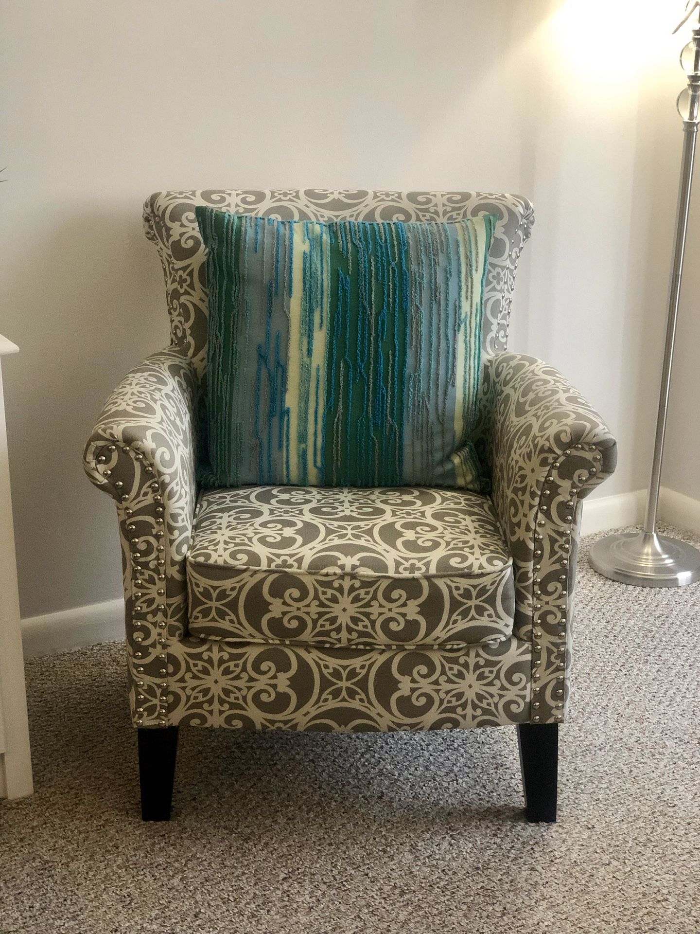 White and Gray Accent Chair