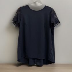 Michael Kors Blue Polyester Blend Blouse Short Lace Sleeve Size Medium