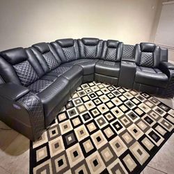 Black Recliner Sectional Sofa With LED Light 