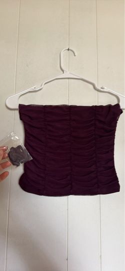 Burgundy Ruched Strapless Crop Top