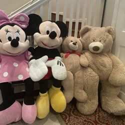 Mickey & Minnie Mouse  And 2 Teddy Bears - All $100b